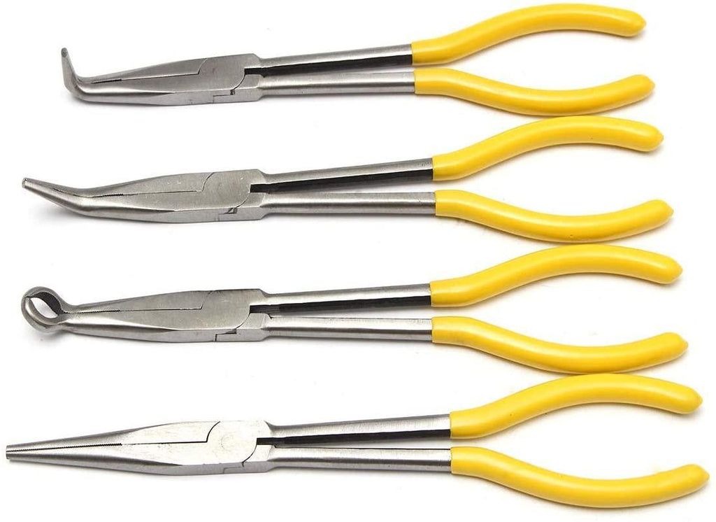 LFDHSF Pliers Tool 4Pcs 11 inch Bent Mechanic Equipment Hand Tool Set Extra Long Nose Pliers Straight Pliers Tool