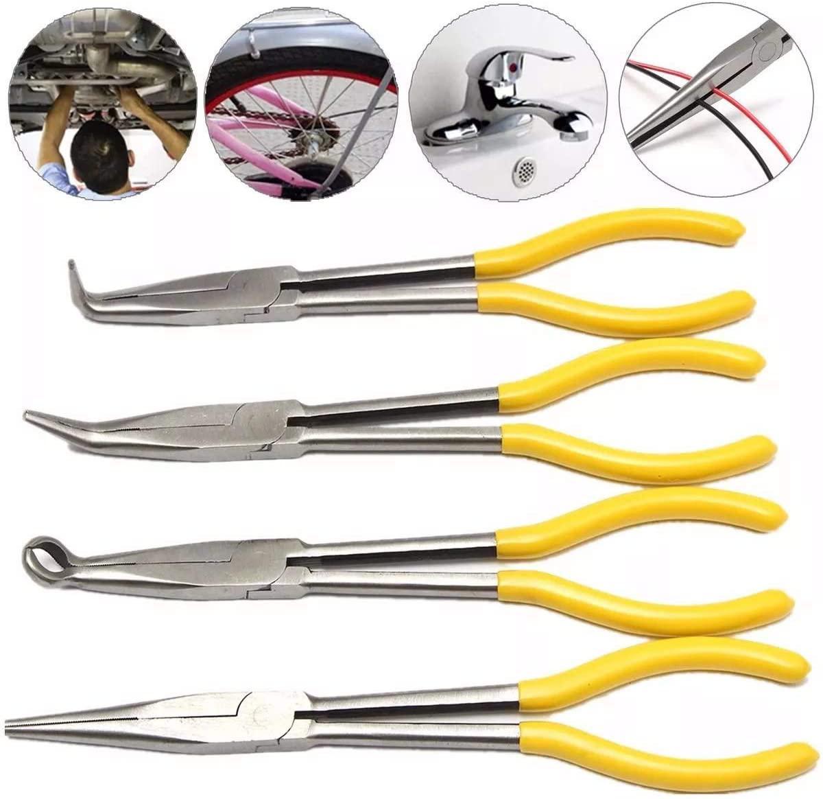 LFDHSF Screwdriver Set, Hand Tools 4Pcs 11 inch Bent Mechanic Equipment Hand Tool Set Extra Long Nose Pliers Straight