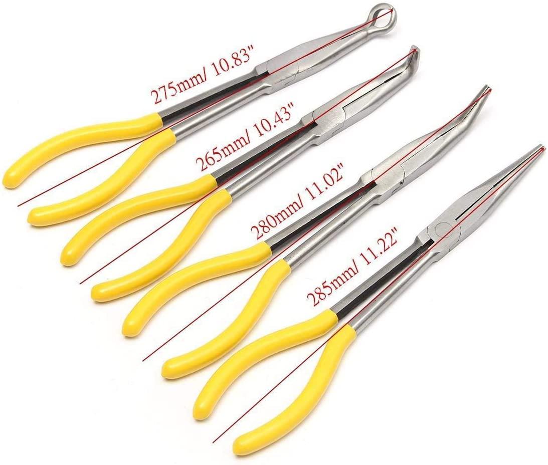 LFDHSF Pliers Tool Hand Tools 4Pcs 11 inch Bent Mechanic Equipment Hand Tool Set Extra Long Nose Pliers Straight