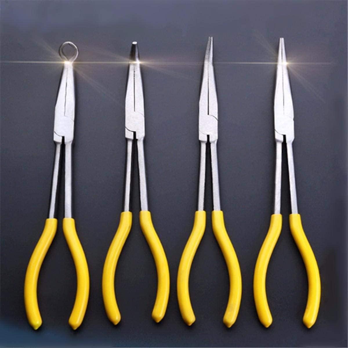 LFDHSF Pliers Tool Hand Tools 4Pcs 11 inch Bent Mechanic Equipment Hand Tool Set Extra Long Nose Pliers Straight