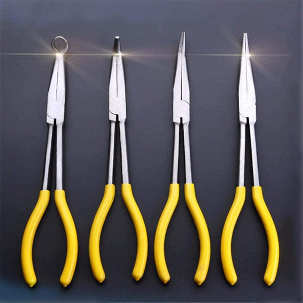 LFDHSF Pliers Tool 4Pcs 11 inch Bent Mechanic Equipment Hand Tool Set Extra Long Nose Pliers Straight Pliers Tool