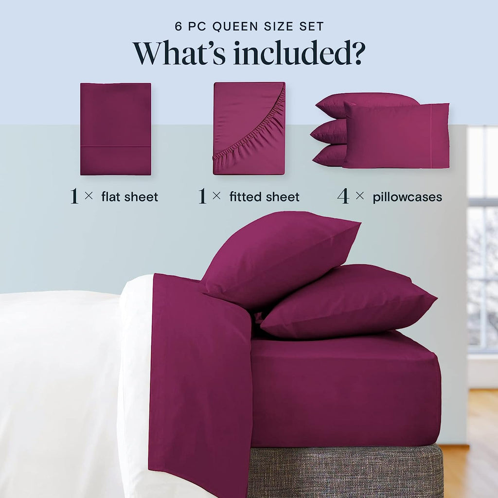 LuxClub 6 PC Full Size Sheet Set Bamboo Sheets Deep Pockets 18" Eco Friendly Wrinkle Free Cooling Sheets Machine Washable Hotel Bedding Silky Soft - Eggplant Full