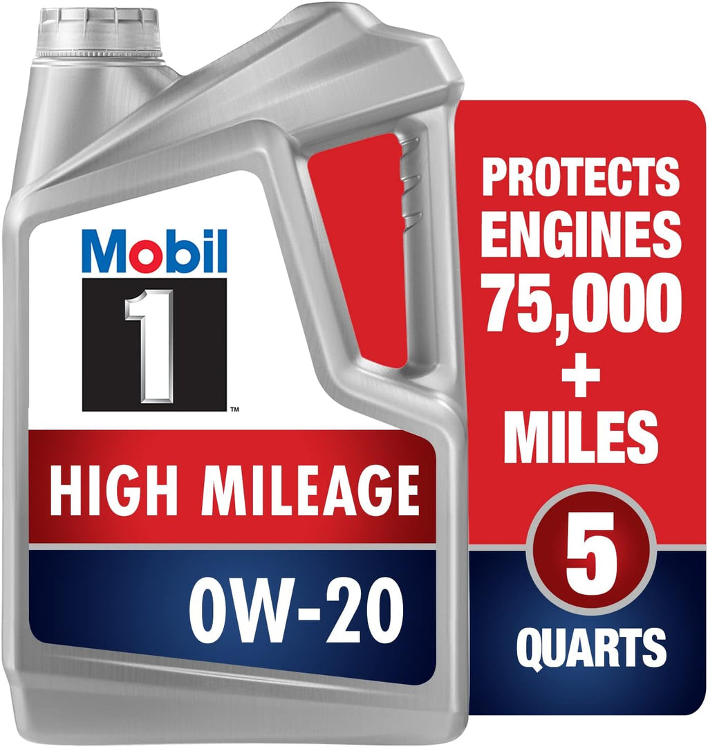 Mobil 1 High Mileage Full Synthetic Motor Oil 0W-20, 5 Quart, Gray
