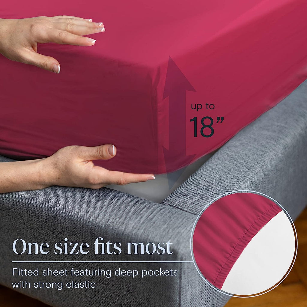 LuxClub Twin XL Sheets Set - Soft Twin Bed Sheets for Boys and Girls, 4 PC Deep Pockets 18" Eco Friendly Wrinkle Free Kids Fitted Sheets Machine Washable Hotel Bedding Silky Soft - Burgundy Twin XL