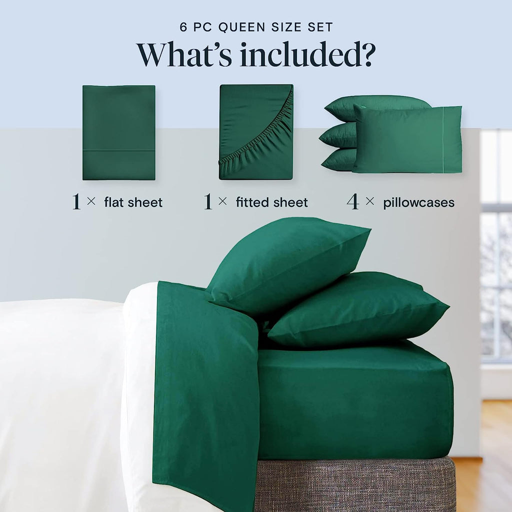LuxClub 6 PC California King Size Sheet Set Bamboo Sheets Deep Pockets 18" Eco Friendly Wrinkle Free Cooling Sheets Machine Washable Hotel Bedding Silky Soft - Emerald California King