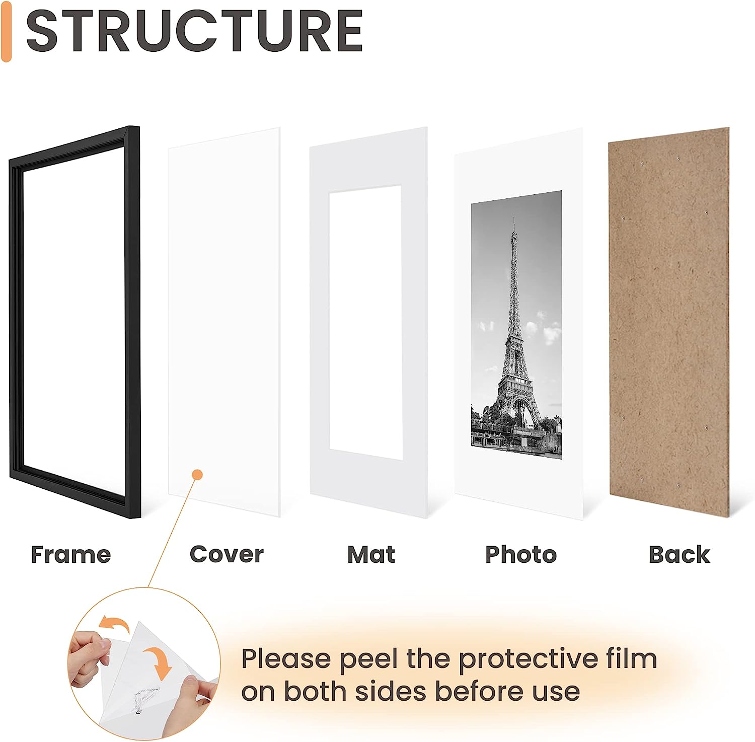 upsimples 18x24 Picture Frame Set of 5, Display Pictures 16x20 with Mat or 18x24 Without Mat, Wall Gallery Photo Frames, Black
