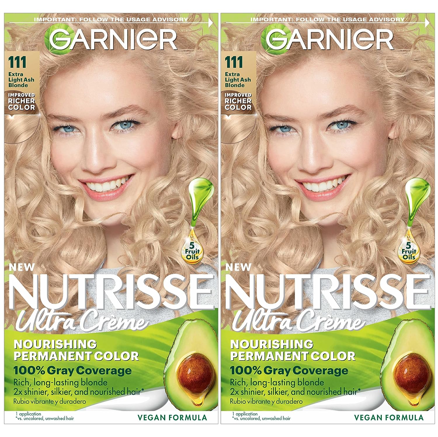 Garnier Hair Color Nutrisse Nourishing Creme, 111 Extra-Light Ash Blonde (White Chocolate) Permanent Hair Dye, 2 Count (Packaging May Vary)