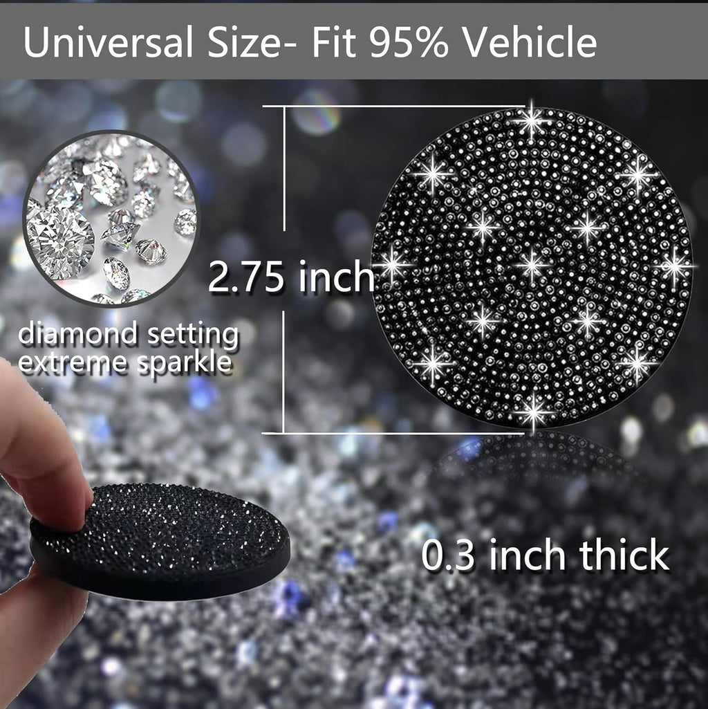 2pcs Bling Car Cup Holder Coaster, 2.75 inch Anti-Slip Shockproof Universal Fashion Vehicle Car Coasters Insert Bling Crystal Rhinestone Auto Automotive Interior Accessories for Women (2 pcs, Black)