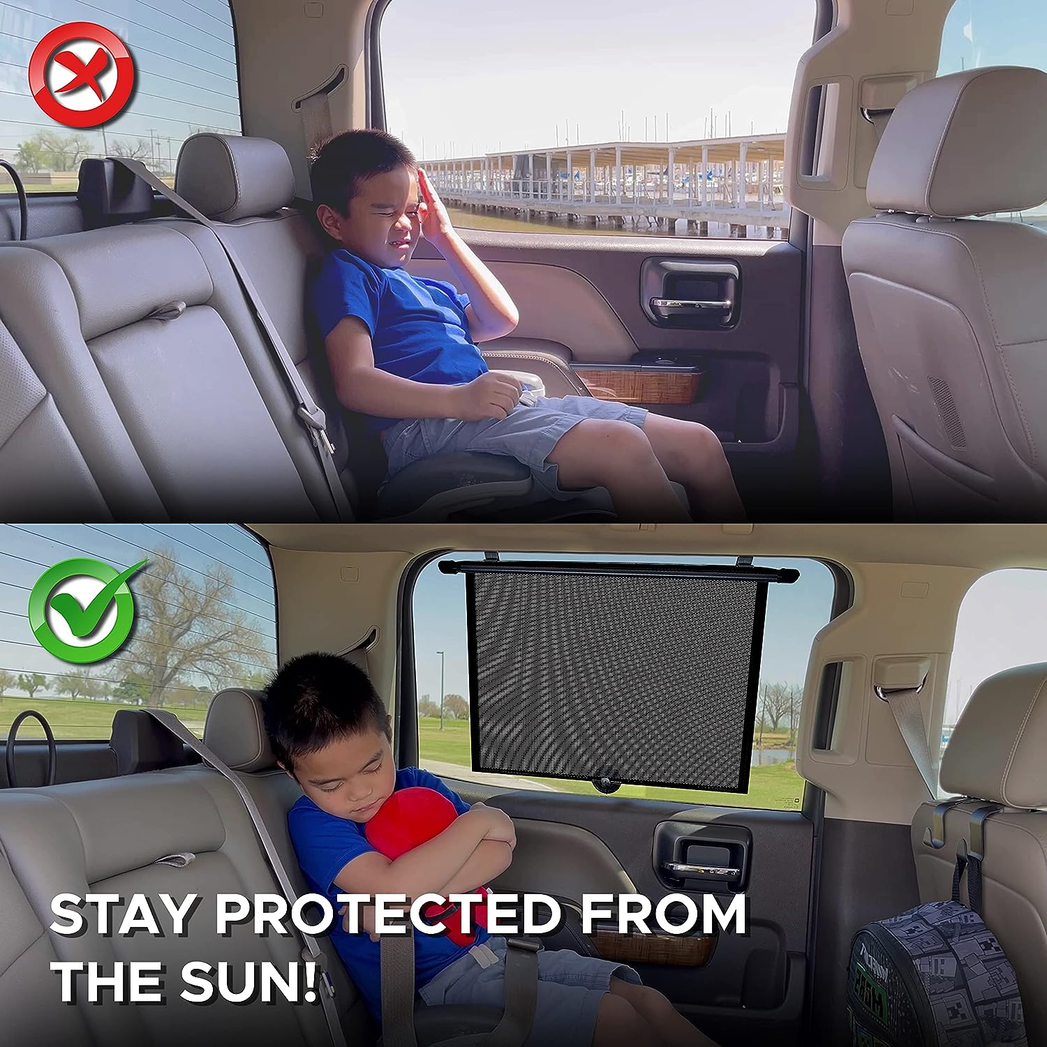 EcoNour Window Shades for Car Baby (2 Pack) | Retractable car Window Shade for Baby for Sun Protection for Kids, Passengers &amp; Pets in The Back Seat | Car Window Covers for Trucks | XL (20”x22”)