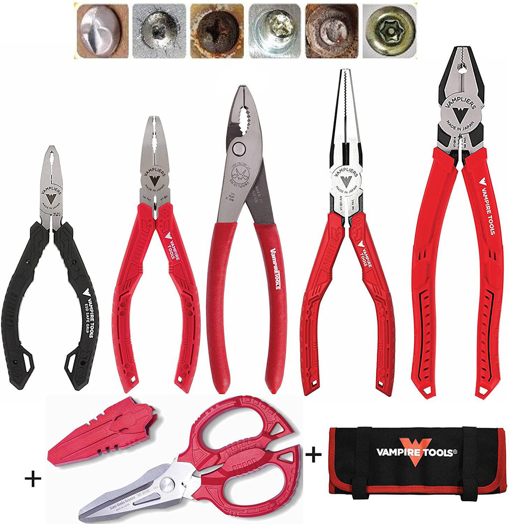 VamPLIERS. World's Best Pliers! 6-PC Set S6APC Specialty Screw Extraction Pliers. Extract Stripped Stuck Security, Corroded, or Rusted Screws + Tool Pouch &amp; VT CAP