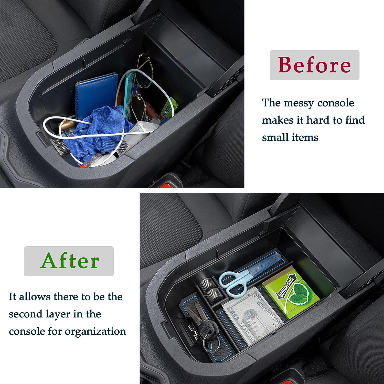 JDMCAR Center Console Tray Organizer Compatible with Toyota RAV4 Accessories 2023 2023 2023 2023 2019, and 2021-2023 RAV4 Prime Armrest Insert Container ABS Material Secondary Storage Box-Blue