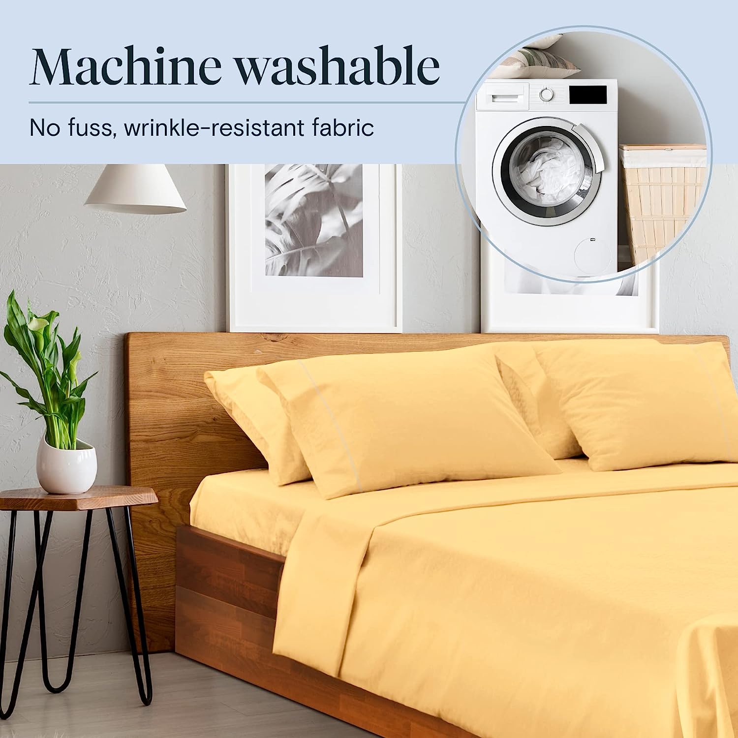 LuxClub 6 PC California King Size Sheet Set Bamboo Sheets Deep Pockets 18" Eco Friendly Wrinkle Free Cooling Sheets Machine Washable Hotel Bedding Silky Soft - Yellow California King