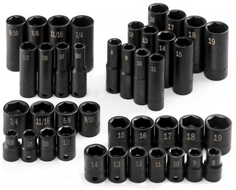 SK Hand Tools 4090 Fractional Socket SuperSet– 40-Piece 3/8-Inch Drive 6 Point Metric Accessories. High Visibility Impact Units
