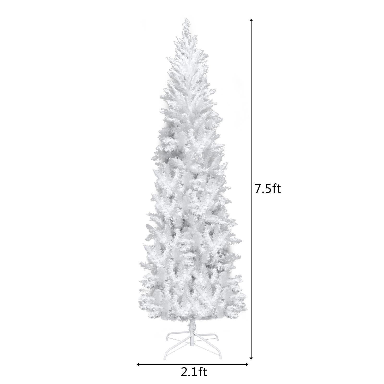 SalonMore 7.5 ft White Artificial Christmas Tree Pencil Pine Slim Skinny Tree with Pre-Lit Lights 1050 Tips