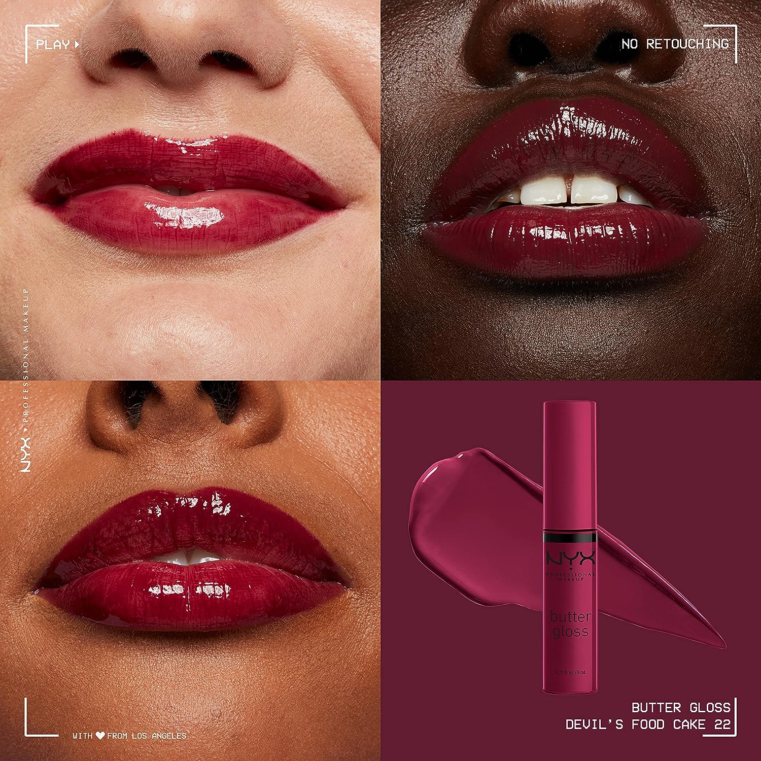 NYX PROFESSIONAL MAKEUP Butter Gloss, Non-Sticky Lip Gloss - Devil's Food Cake (Deep Plum)