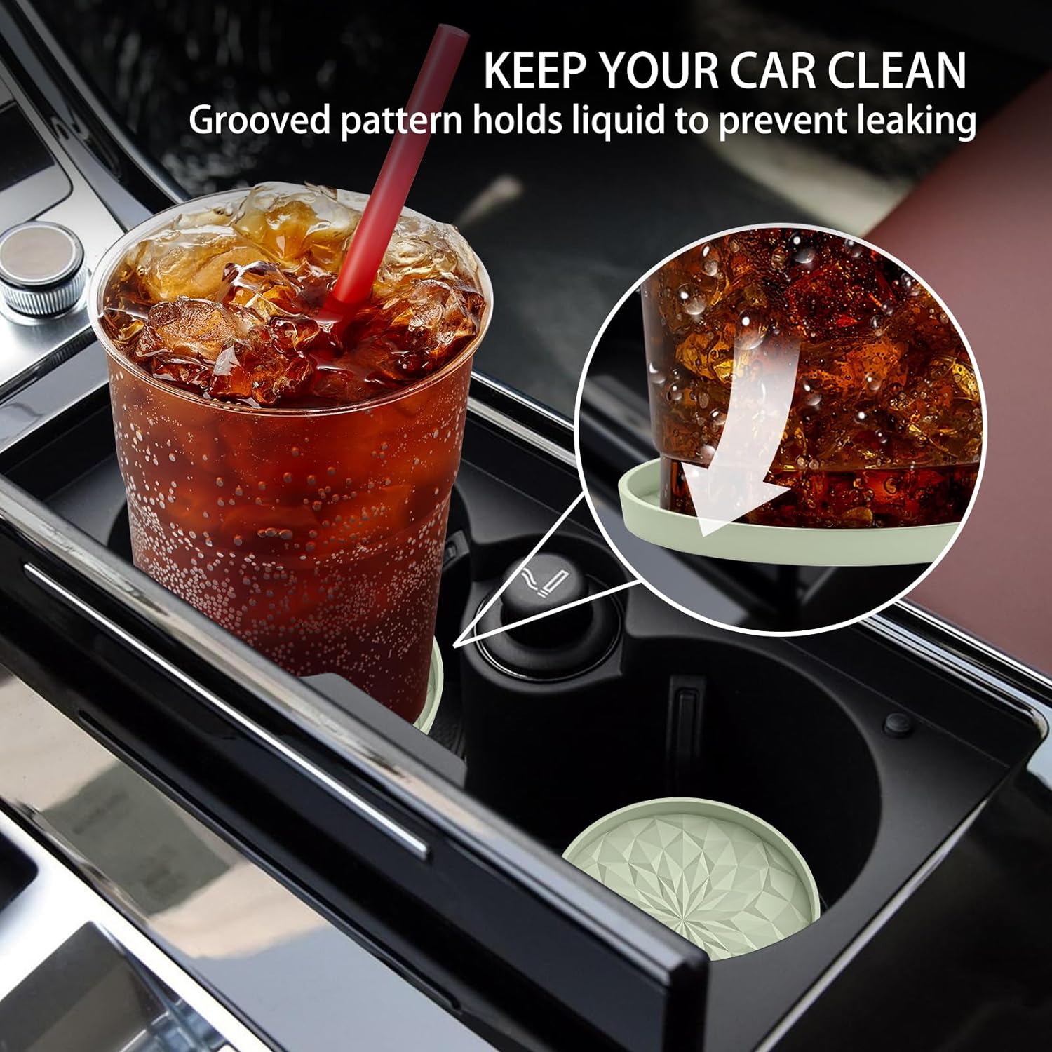 Car Cup Coaster [4 Pack] ME.FAN Silicone Car Coasters/Cup Mats - 2.75In Universal Non-Slip Recessed Car Interior Accessories - Car Cup Holder Insert Coasters Desert Sage