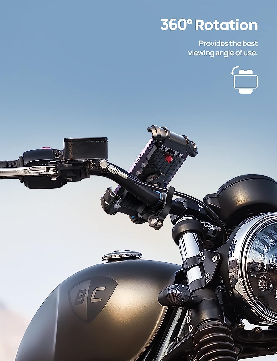 Lamicall Bike Phone Holder, Motorcycle Phone Mount - Motorcycle Handlebar Cell Phone Clamp, Scooter Phone Clip for iPhone 14 Plus/Pro Max, 13 Pro Max, S9, S10 and More 4.7" - 6.8" Smartphones, Blue