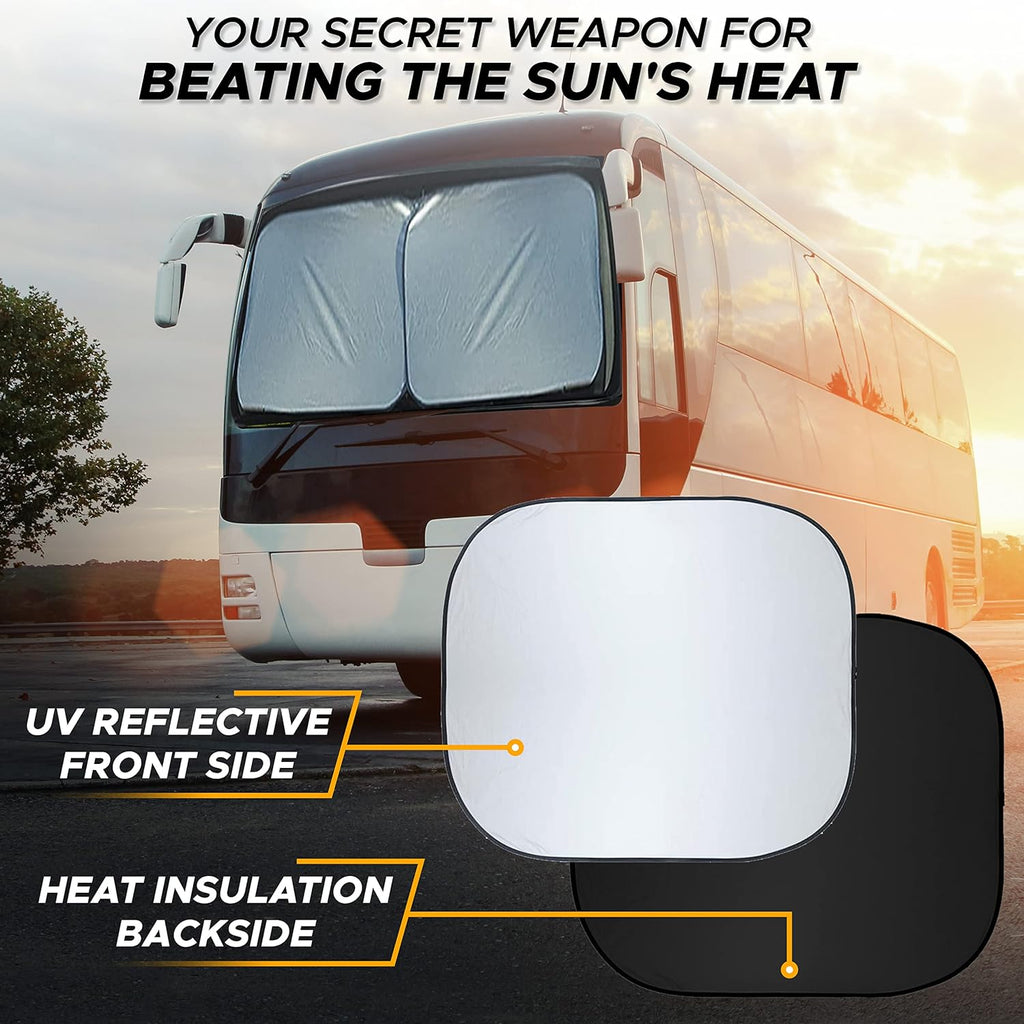 EcoNour 2-Piece Foldable Spring RV Windshield Sunshade, Reflective 230T Nylon Keeps Your RV Cool, Front RVs, Trucks, Motorhomes, Large Bus, Large Side Window, XXL (Each 41.5 in x 50 in)
