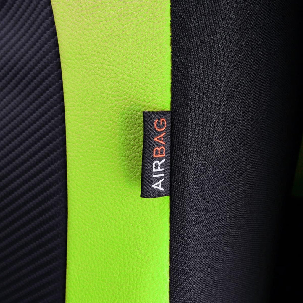 Flying Banner car seat Covers Protects Water Proof Faux Leather Carbon Fiber Fronts Fluorescence Green Black (Fluorescence Green Black, Front Pair)