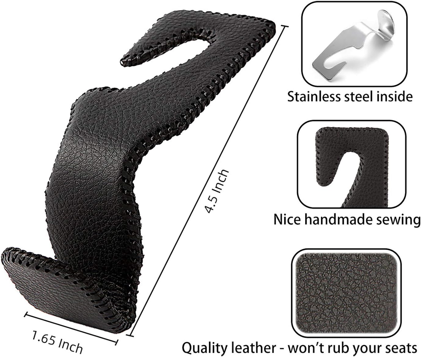 AMVOYOA Car Headrest Hook, Leather Vehicle Back Seat Hanger Storage for Purse Groceries Bag and More, Black&amp;Red, Pack of 2