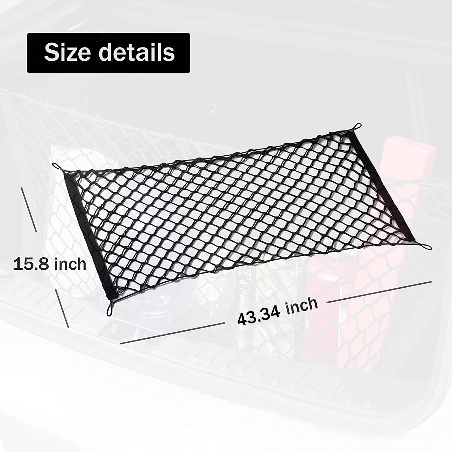 Amiss 2 Packs Cargo Net Stretchable. Adjustable Elastic Trunk Storage Net with Hook for SUVs, Cars and Trucks, Car Exterior Accessories (43.3x15.8 Inch)