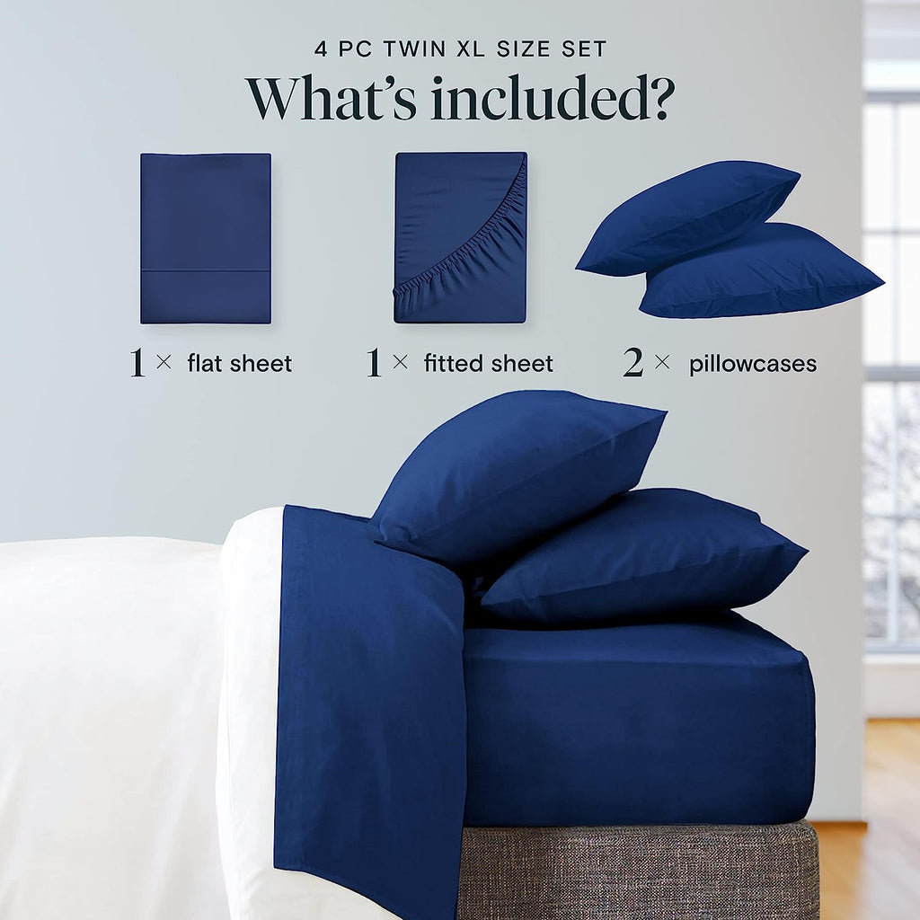 LuxClub Twin XL Sheets Set - Soft Kids Twin Bed Sheets for Boys and Girls, 4 PC Deep Pockets 18" Eco Friendly Wrinkle Free Fitted Sheets Machine Washable Hotel Bedding Silky Soft- Navy Twin XL