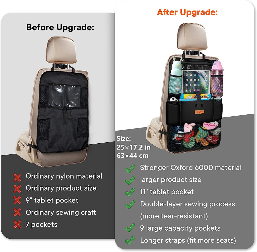 SURDOCA Car Organizers and Storage, Upgraded Car Seat Organizer with 11-inch Touch Screen Tablet Holder, Backseat Car Organizer with 9 Pockets, Car Seat Protector Road Trip Essentials for Kids, 1 Pack