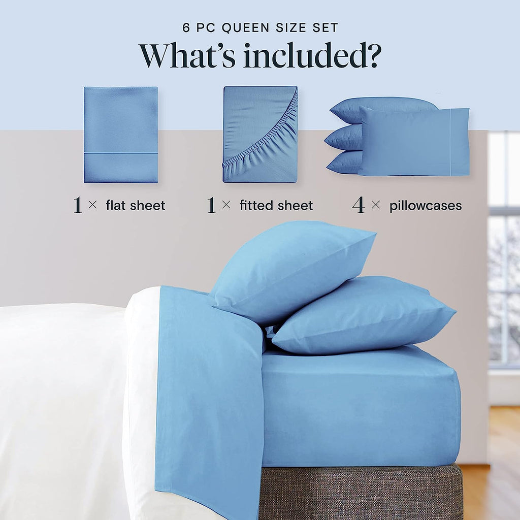 LuxClub 6 PC Full Size Sheet Set Bamboo Sheets Deep Pockets 18" Eco Friendly Wrinkle Free Cooling Sheets Machine Washable Hotel Bedding Silky Soft - Light Blue Full