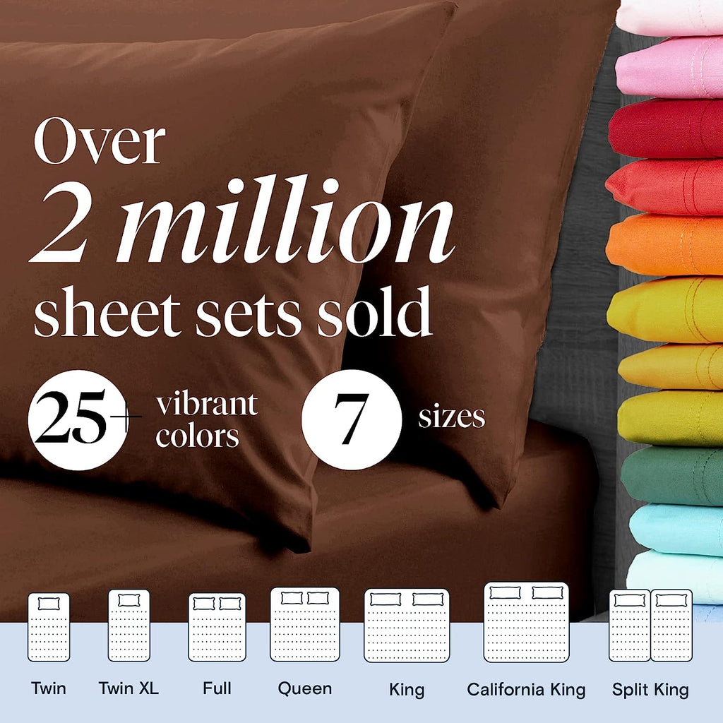 LuxClub 7 PC Split King Sheet Set Bamboo Sheets Deep Pockets 18" Eco Friendly Wrinkle Free Cooling Sheets Machine Washable Hotel Bedding Silky Soft - Brown Split King