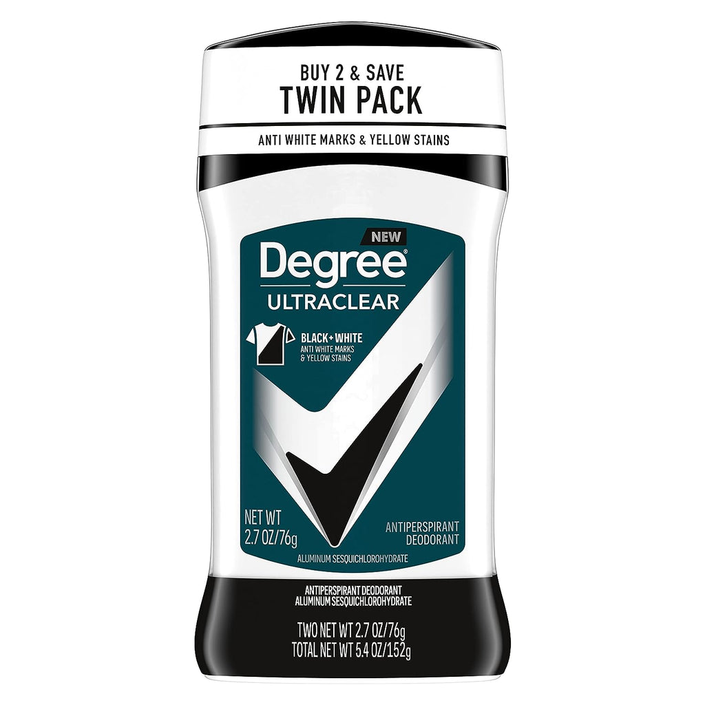 Degree Men UltraClear Antiperspirant Deodorant Black+White 2 Count 72-Hour Sweat &amp; Odor Protection Antiperspirant For Men With MotionSense Technology 2.7 oz