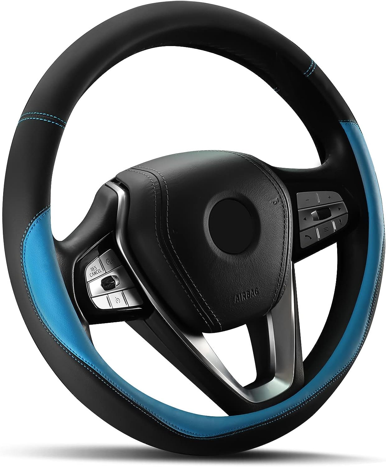 HOTOR Car Steering Wheel Cover - Universal Car Accessory for Diverse Cars, Durable Leather Steering Wheel Cover with Anti-Slip Lining, for Steering Wheel with a Diameter of 15.5", Blue