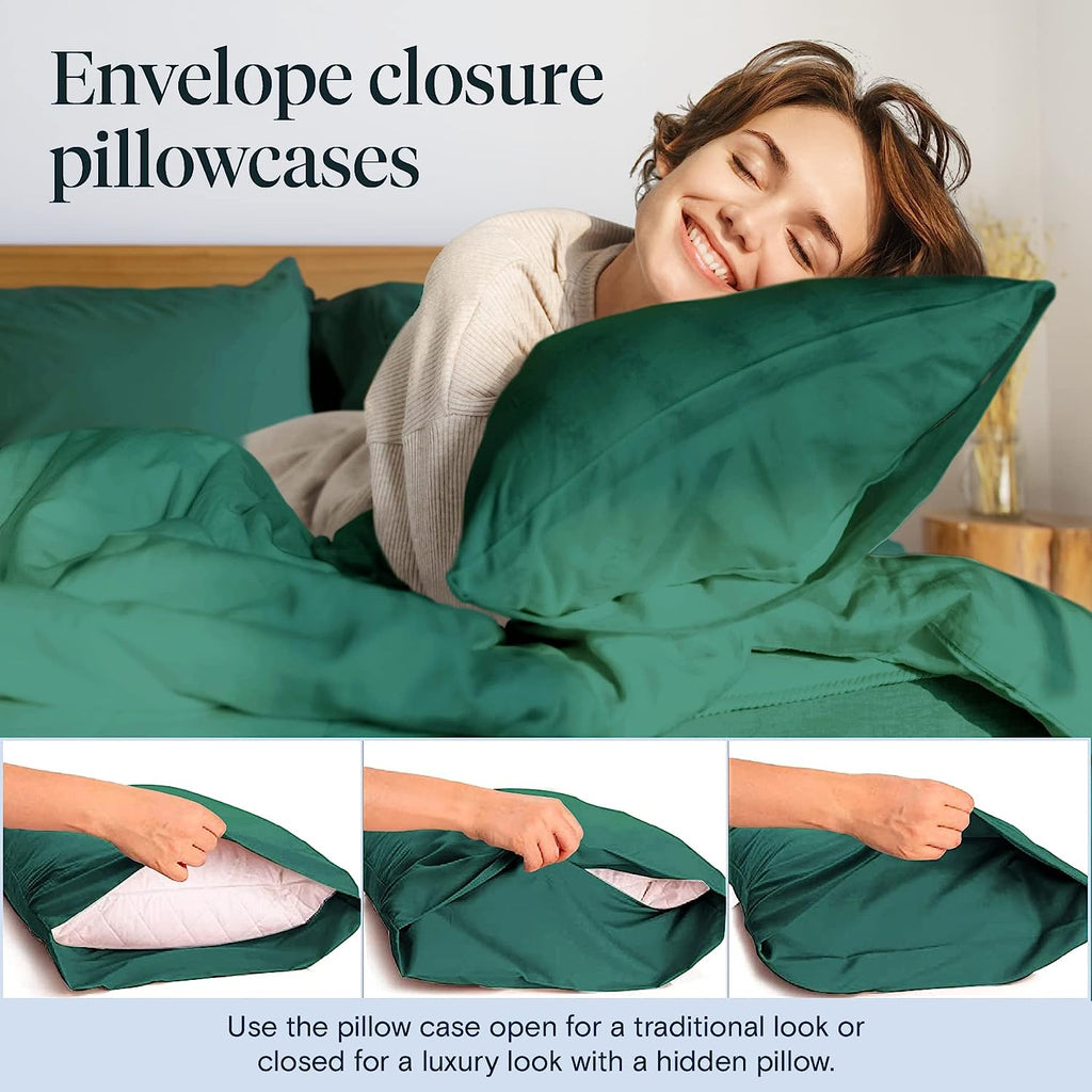 LuxClub 7 PC Split King Sheet Set Bamboo Sheets Deep Pockets 18" Eco Friendly Wrinkle Free Cooling Sheets Machine Washable Hotel Bedding Silky Soft - Emerald Split King