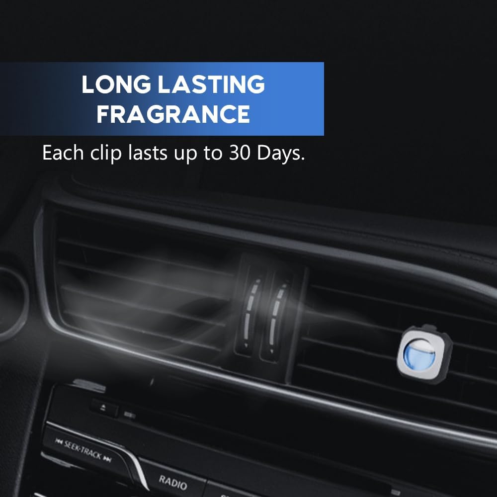 Air Jungles Car Scent Car Air Freshener Clip (Blue Sky), 6 Car Freshener Vent Clips, 4ml Each, Long Lasting Air Freshener for Car, Up to 180 Days Car Refresher Odor Eliminator