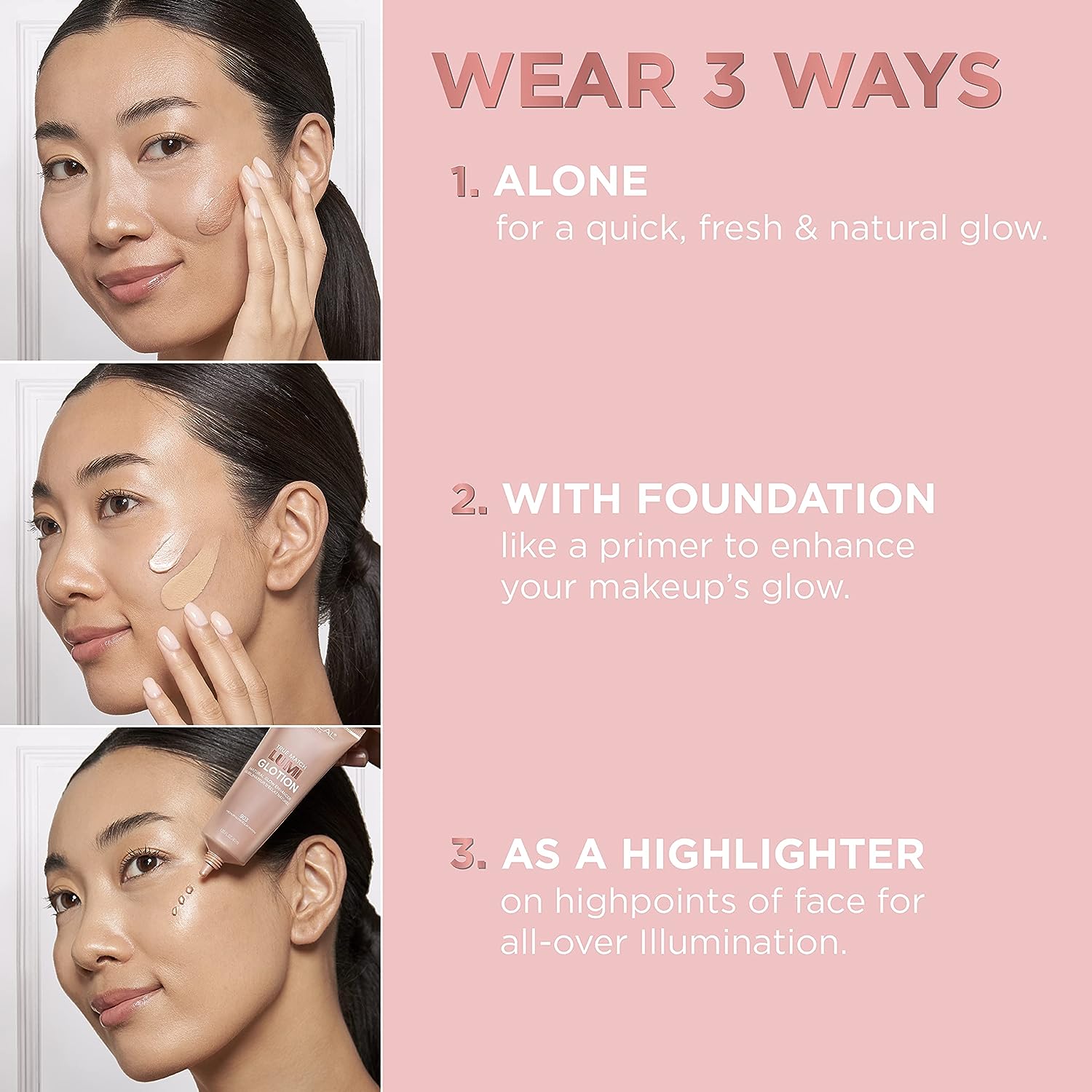 L'Oreal Paris Makeup True Match Lumi Glotion, Natural Glow Enhancer, Illuminator Highlighter Skin Tint,  All Day Radiant Glow Lotion -  Medium, 1.35 Ounces