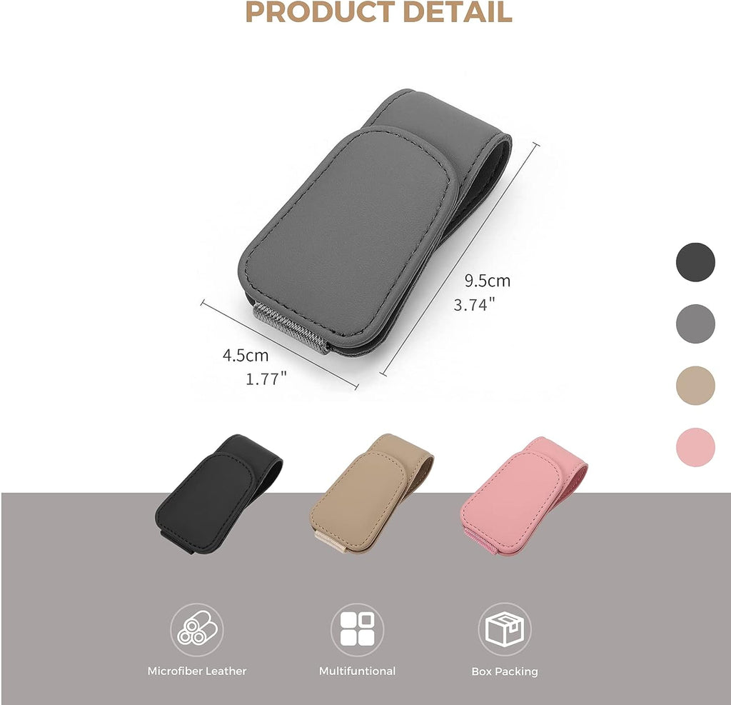 Ompellus Magnetic Leather Sunglass Holder, Eyeglass Hanger Clip for Car Sun Visor, Suitable for Different Size Eyeglasses (Beige)