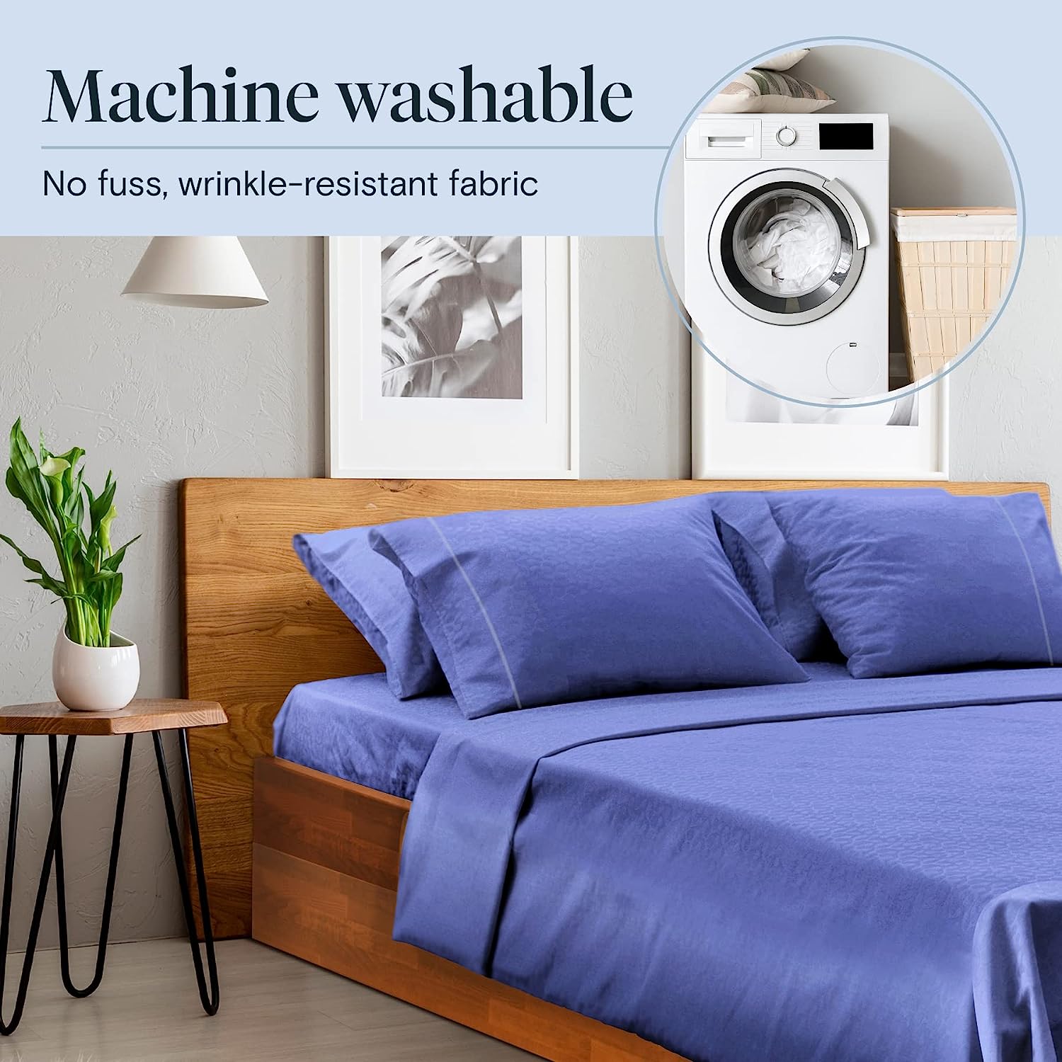 LuxClub 6 PC Queen Sheet Set Bamboo Sheets Deep Pockets 18" Eco Friendly Wrinkle Free Cooling Sheets Machine Washable Hotel Bedding Silky Soft - Violet Blue Queen