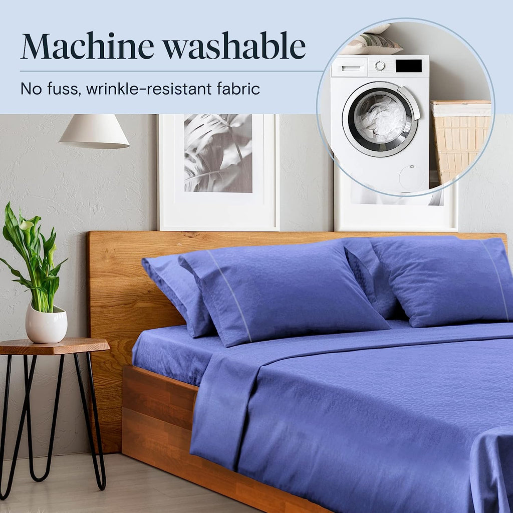 LuxClub 6 PC King Size Sheet Set Bamboo Sheets Deep Pockets 18" Eco Friendly Wrinkle Free Cooling Sheets Machine Washable Hotel Bedding Silky Soft - Violet Blue King