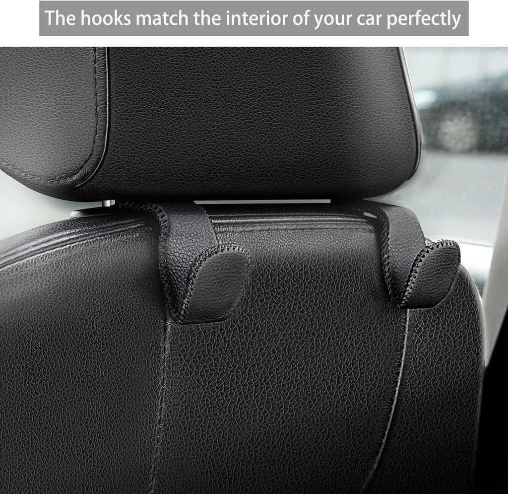 Headrest Hooks for Purses and Bags, Car Back Seat Headrest Hanger Vehicle Beige Leather Storage Hook, Pack of 2