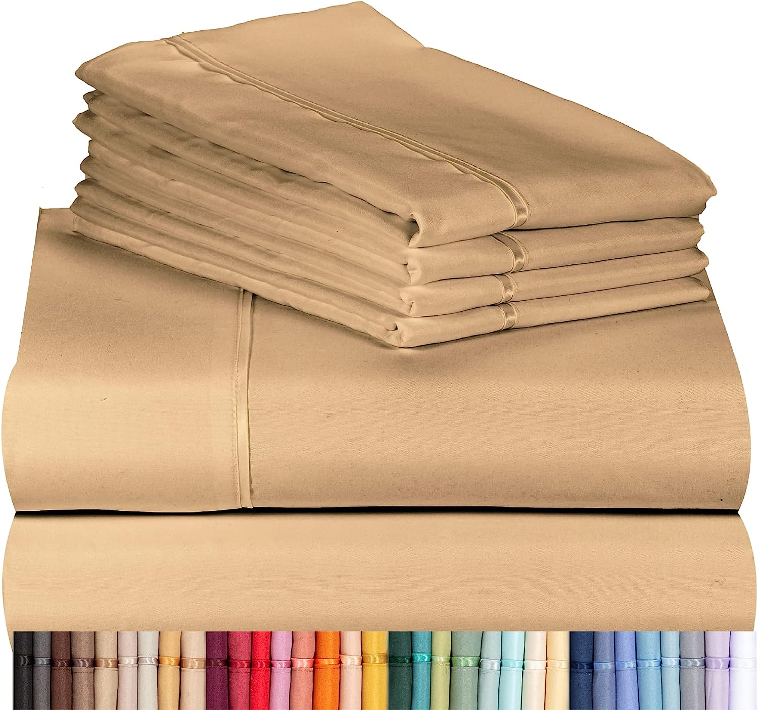 LuxClub Twin XL Sheets Set - Soft Twin Bed Sheets for Boys and Girls, 4 PC Deep Pockets 18" Eco Friendly Wrinkle Free Kids Fitted Sheets Machine Washable Hotel Bedding Silky Soft - Mocha Twin XL