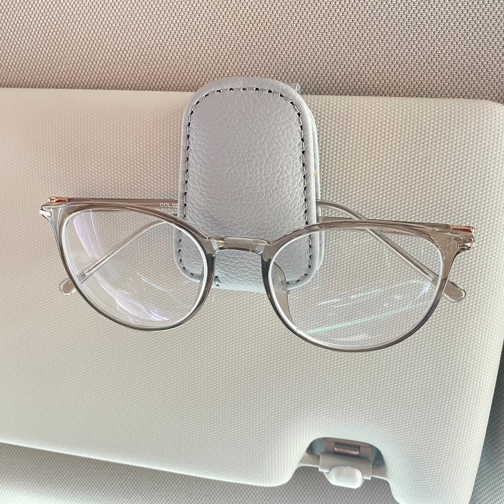 KIWEN Sunglasses Holders for Car Sun Visor, Magnetic Leather Glasses Eyeglass Hanger Clip for Car, Ticket Business Card Clip Eyeglasses Mount Car Visor Accessories (Grey)