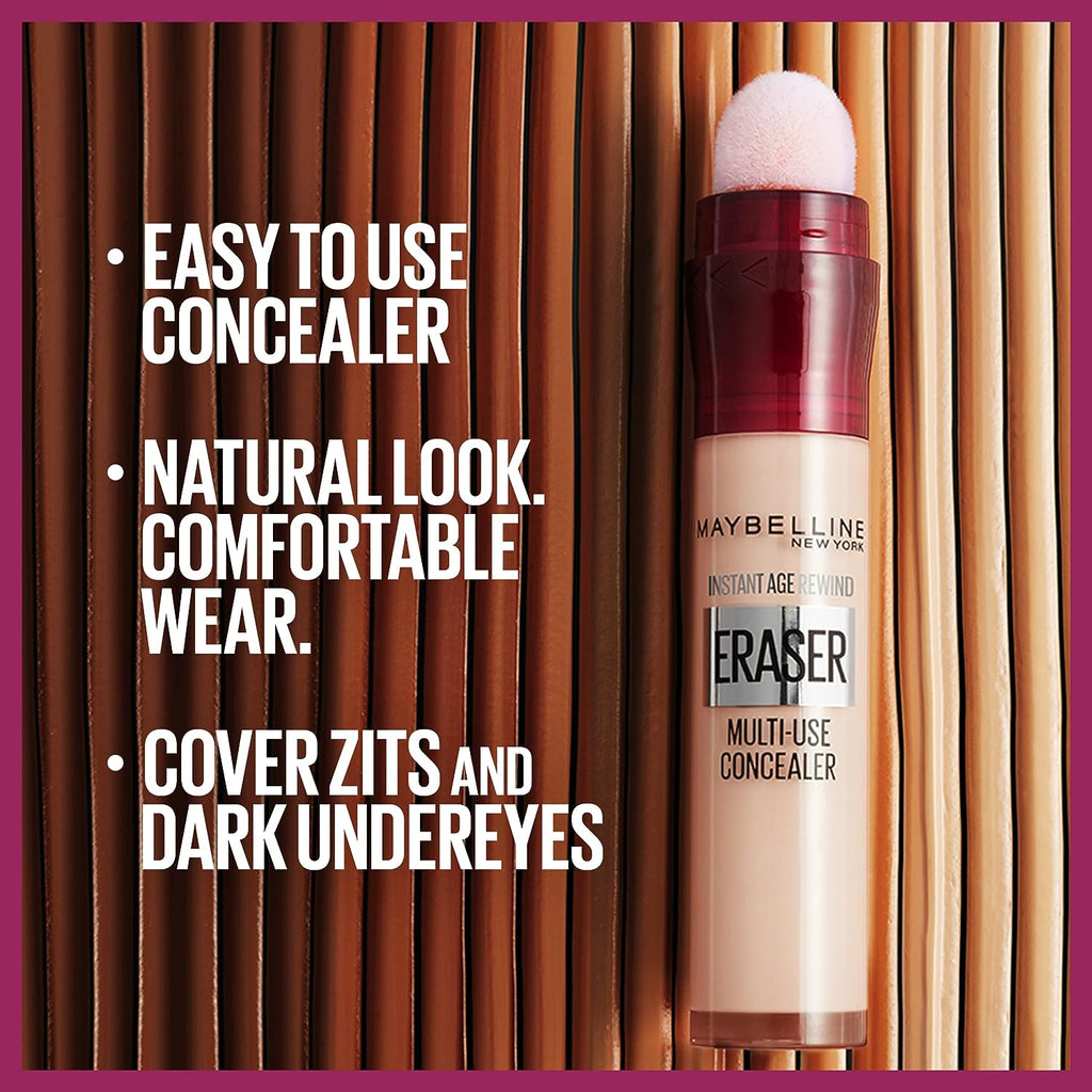 Maybelline Lash Sensational Sky High Washable Mascara, Cosmic Black + Instant Age Rewind Eraser Dark Circles Treatment Multi-Use Concealer, 160+ Lifter Gloss, Pearl, Silver Pearl Clear Bundle
