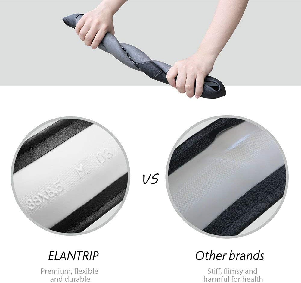 Elantrip Leather Steering Wheel Cover 15 1/2 to 16 inch Universal Large Soft Grip Breathable for Car Truck SUV Jeep Anti Slip Black