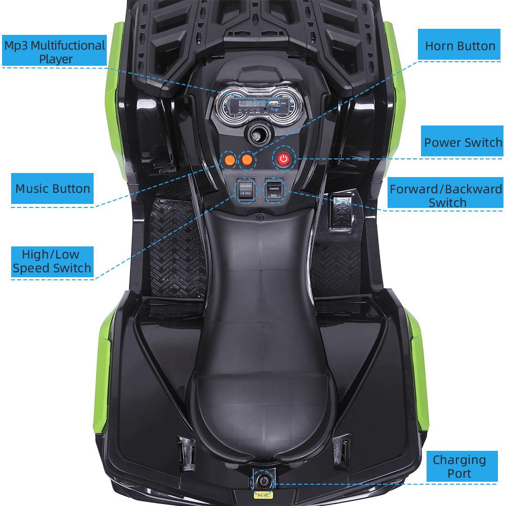 Kids Electric Ride ON Toys, Quad Ride ON Toys 12 Volt Car, 4-Wheeler ATV Ride ON Car w/ 3.7mph Max, 2 Speed, LED Lights, AUX Jack, Radio, Powered Motorcycle for Boys, 3-8 Years Old, Green, W1857