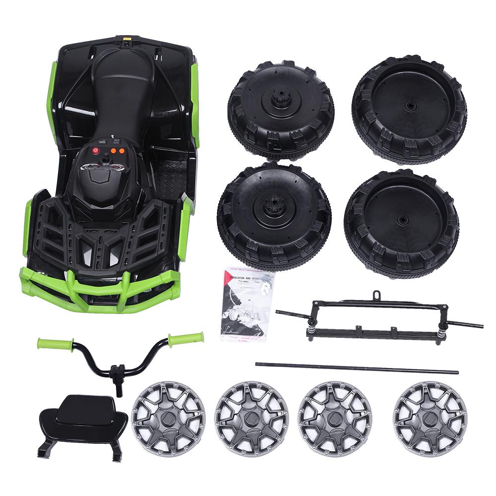 12 Volt Ride ON Toys, Battery Powered Ride ON Toys Car, 4-Wheeler ATV Ride ON Car w/ 3.7mph Max, 2 Speed, LED Lights, AUX Jack, Radio, Electric Motorcycle for Boys, 3-8 Years Old, Green, W1879