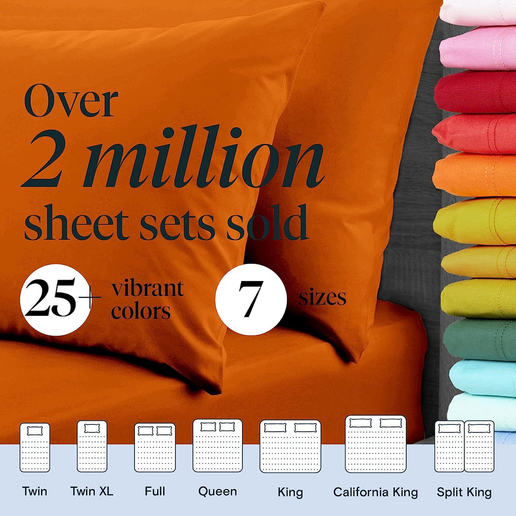 LuxClub 7 PC Split King Sheet Set Bamboo Sheets Deep Pockets 18" Eco Friendly Wrinkle Free Cooling Sheets Machine Washable Hotel Bedding Silky Soft - Autumn Orange Split King