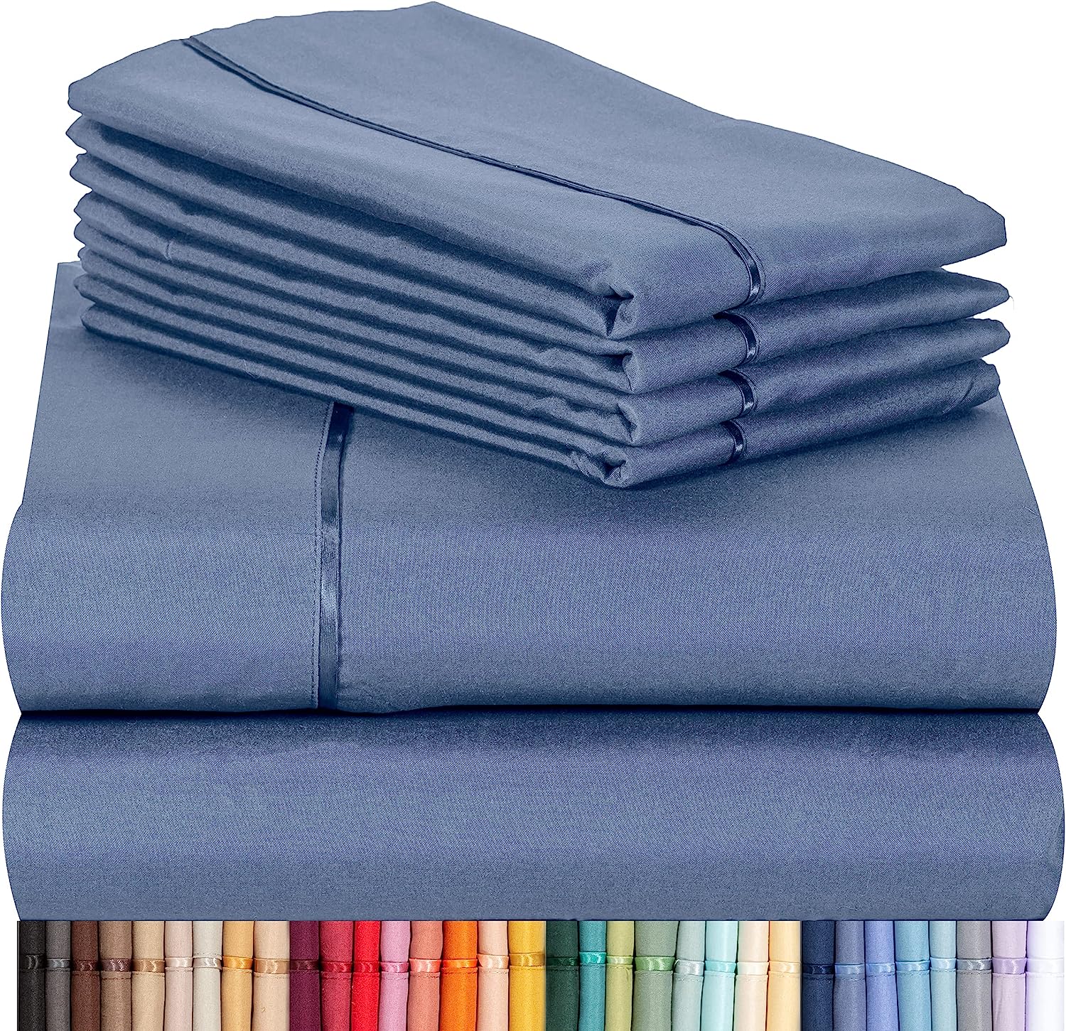 LuxClub 7 PC Split King Sheet Set Bamboo Sheets Deep Pockets 18" Eco Friendly Wrinkle Free Cooling Sheets Machine Washable Hotel Bedding Silky Soft - Oxford Split King