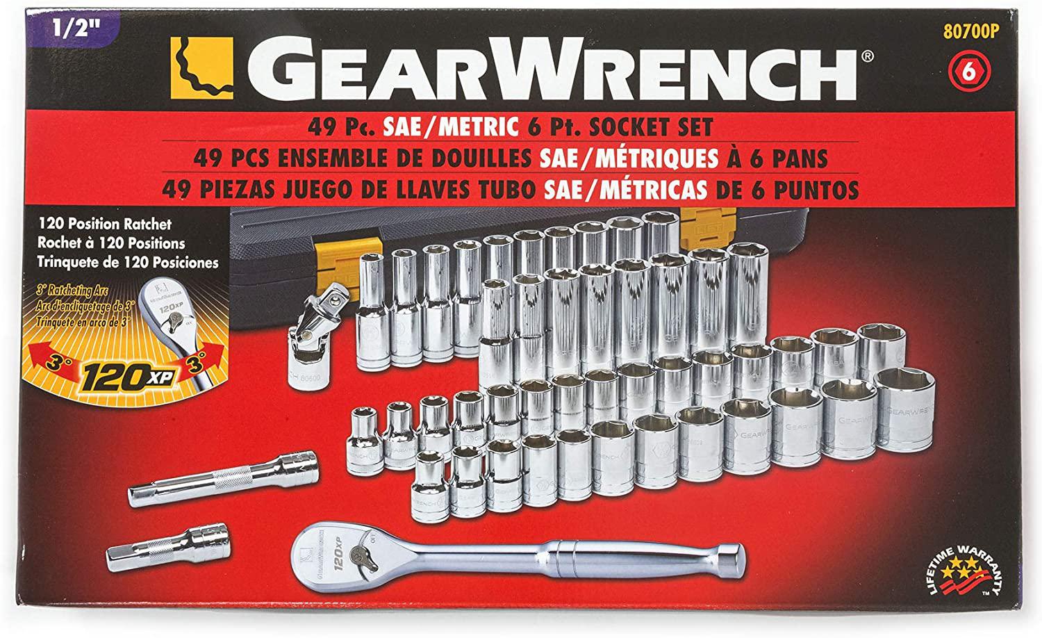 GEARWRENCH 49 Pc. 1/2" Drive 6 Pt. 120XP Mechanics Tool Set, Standard &amp; Deep, SAE/Metric - 80700P