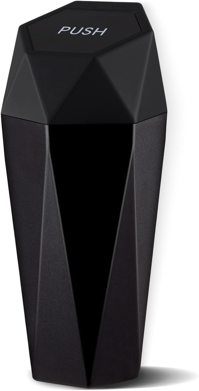 JUSTTOP Car Trash Can with Lid, Diamond  Small Automatic Portable Trash Can, Easy to Clean, Used in Car Home Office (Black)