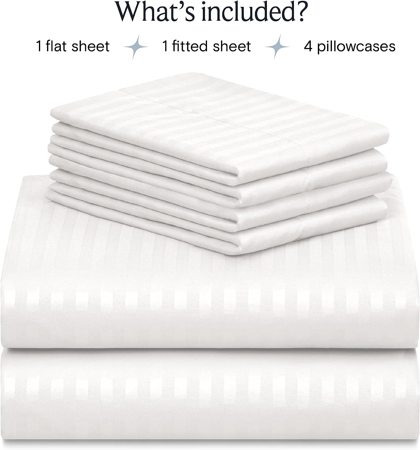 LuxClub Queen Size Striped Sheets Set, 6 PC Striped Bed Sheets, Deep Pockets 18" Eco Friendly Wrinkle Free Cooling Sheets Machine Washable Hotel Bedding Silky Soft (Queen, Striped White)