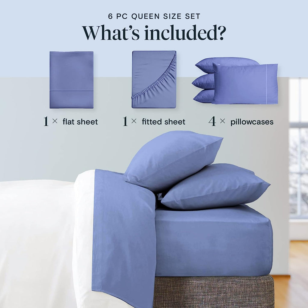 LuxClub 6 PC King Size Sheet Set Bamboo Sheets Deep Pockets 18" Eco Friendly Wrinkle Free Cooling Sheets Machine Washable Hotel Bedding Silky Soft - Violet Blue King